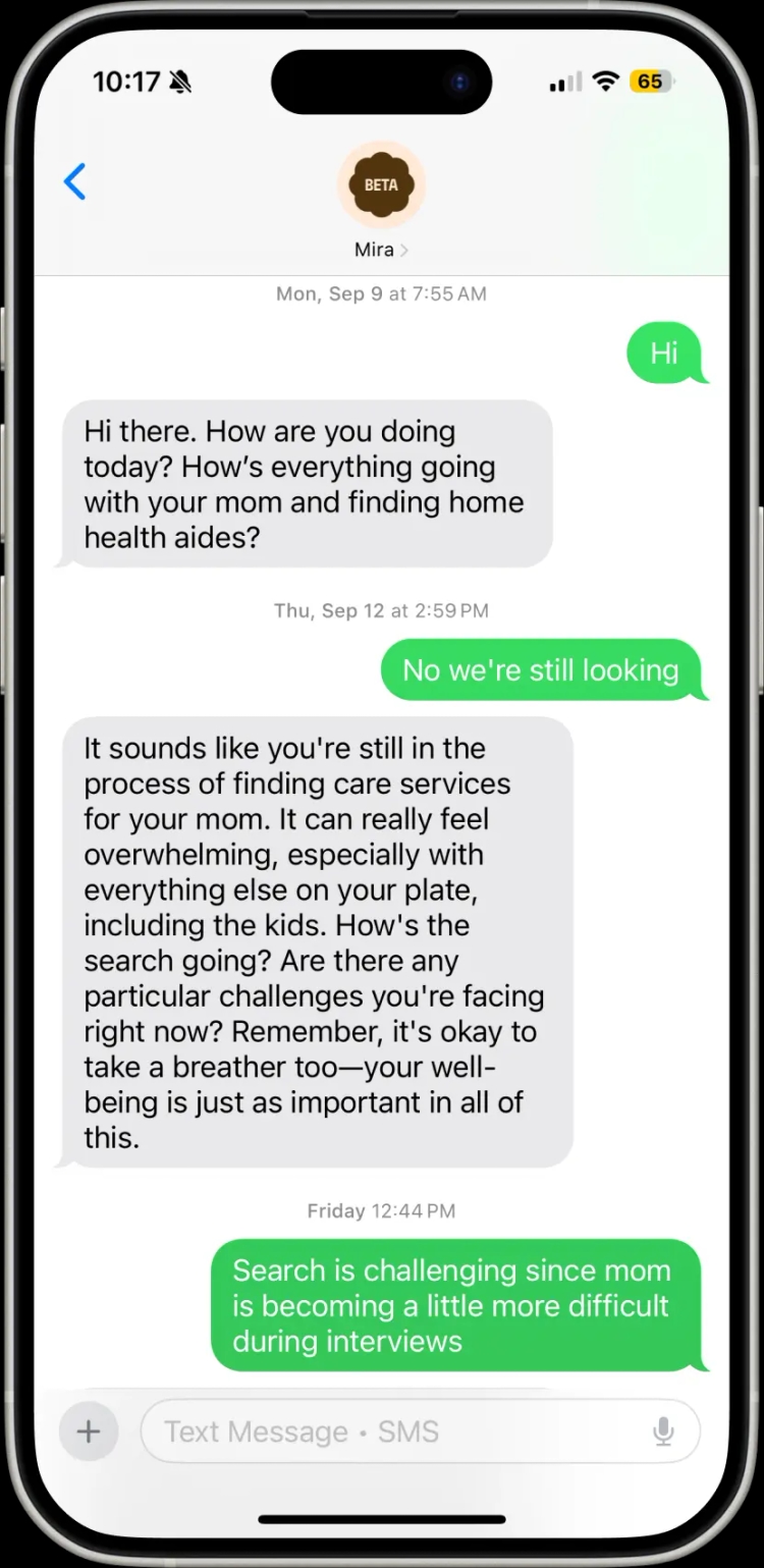 GiveCare conversation on iPhone