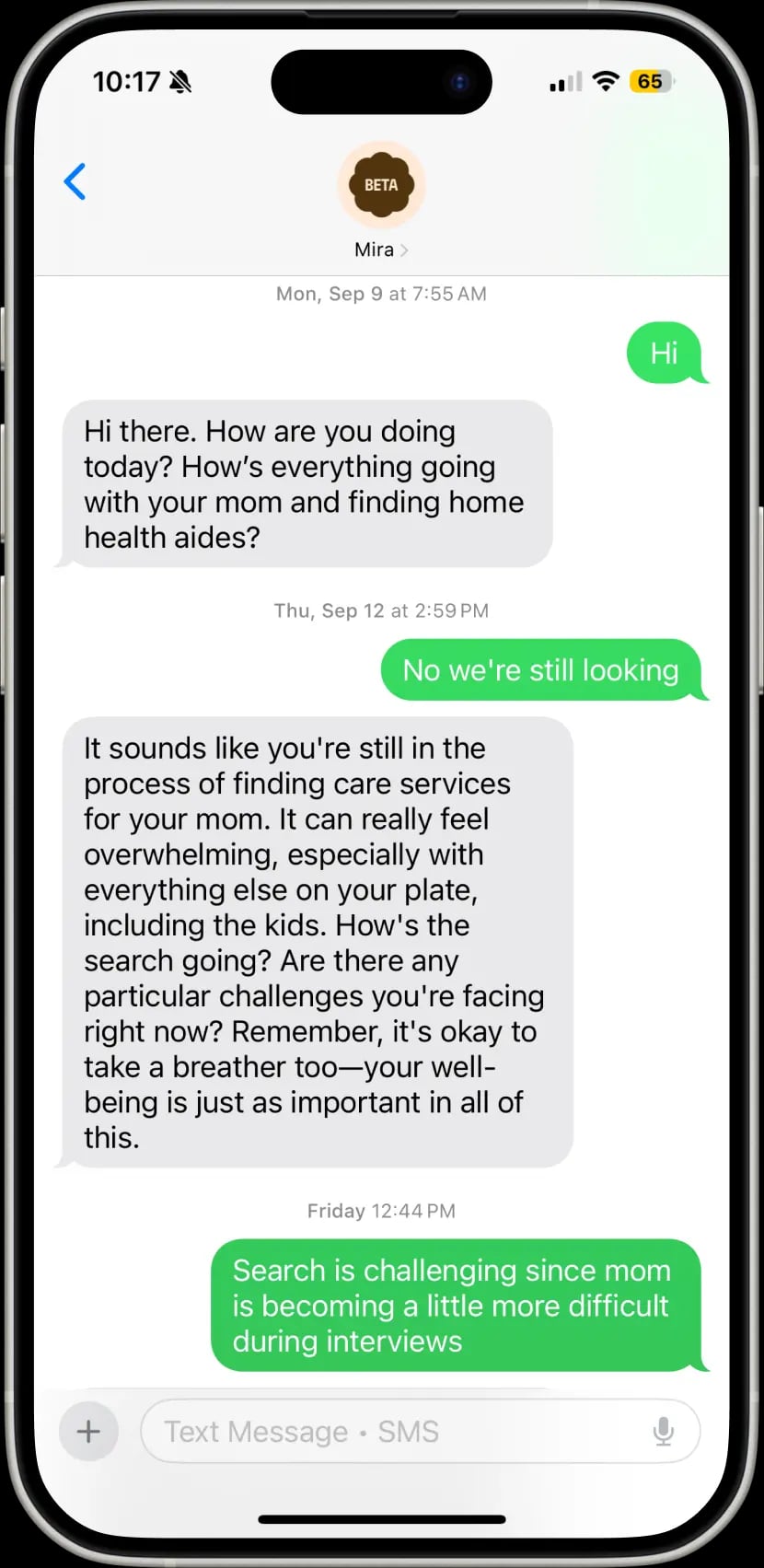 GiveCare conversation on iPhone